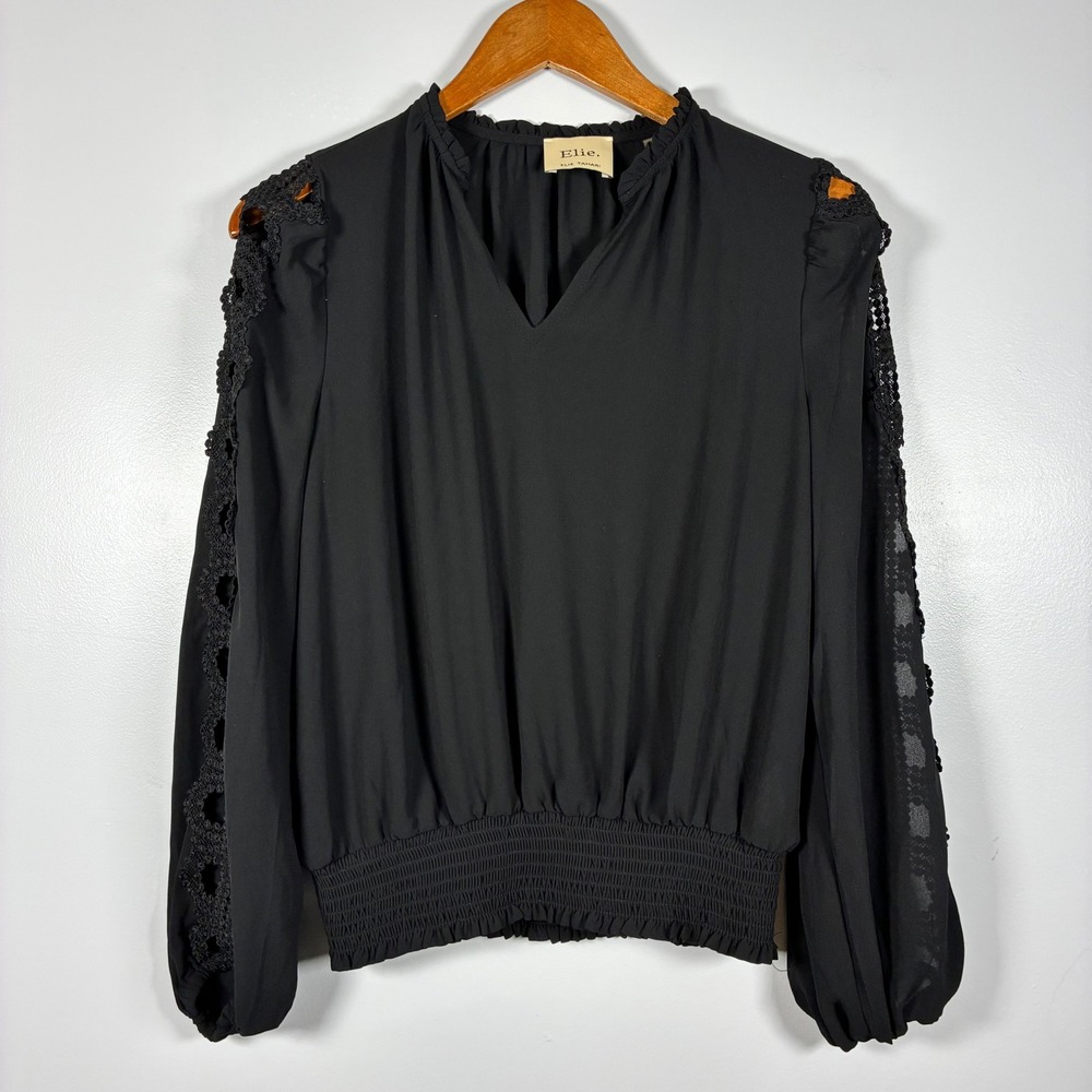 Elie Elie Tahari Blouse XS Crochet Sleeve Romantic Victorian Boho Chic Evening